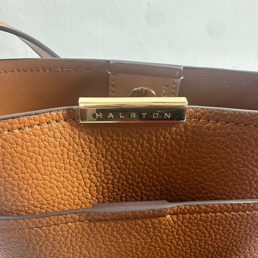 Halston Brown Leather Bucket Bag - Picture 7 of 11